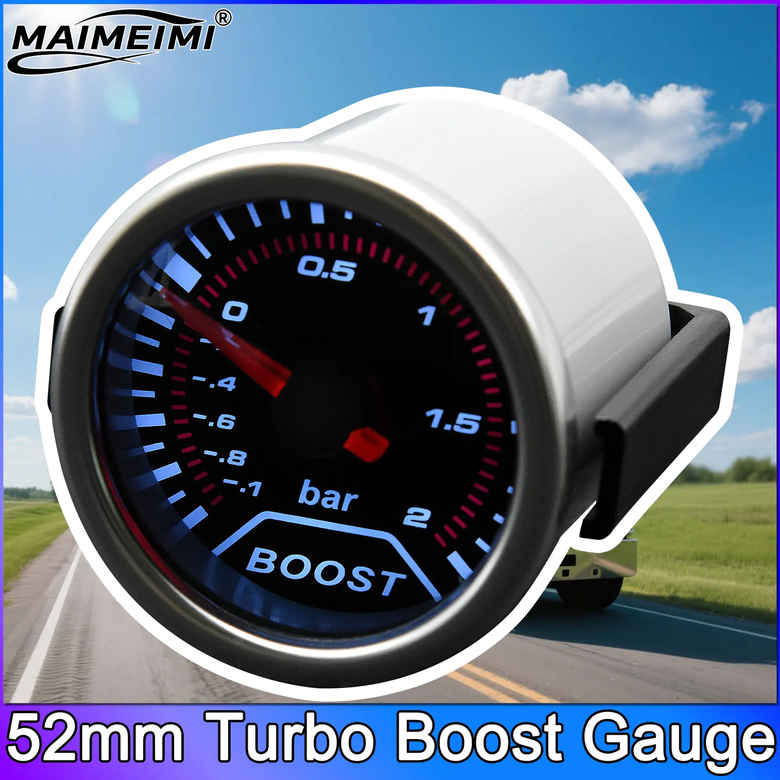 52mm branco backlight auto carro turbo boost calibre-1 ~ 2 barra mecânica turbina ponteiro vac medidor acessórios turbo medidor de pressão