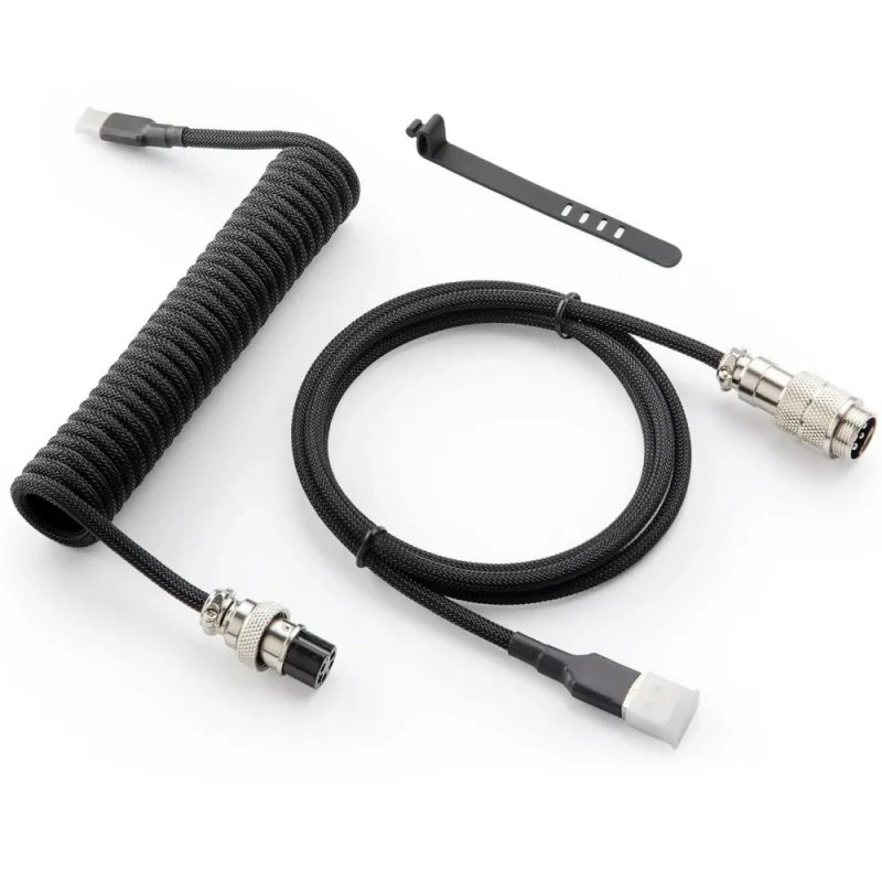 Coiled USB-C Cable, Detachable Metal Aviator, 1.5M Double-Sleeved Braided, USB-A to USB-C Cord for Mechanical Gaming Keyboard