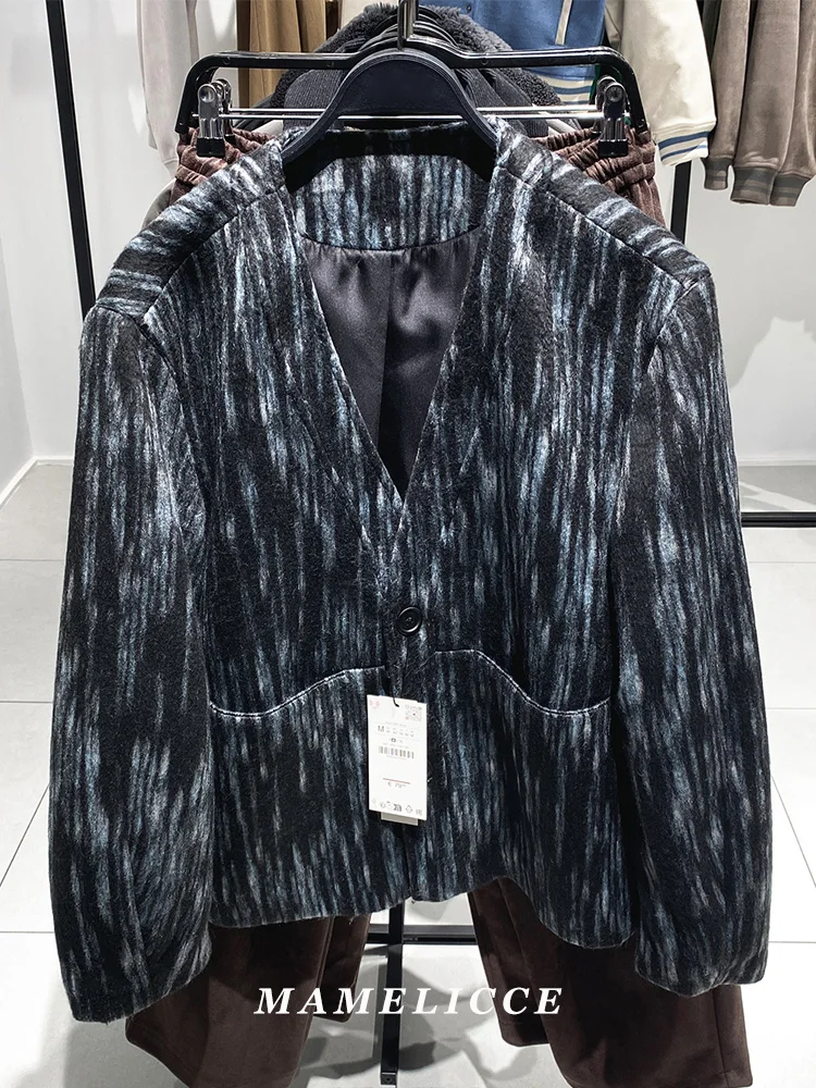 

MAMELICCE Оригинальный дизайн. Новая весенняя мужская свободная кофта с V-образным вырезом, жаккардовый кардиган из смесовой шерсти, куртка-пальто, верхняя одежда.