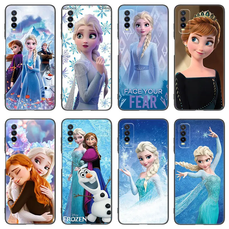 Frozen Princess Elsa Anna Black Phone Case For VIVO V27 V29 V30 Pro Y02 Y15 Y17 Y33 Y76 S Y27 Y55 Y78 5G Y16 Y21 Y22 Y35 Y36