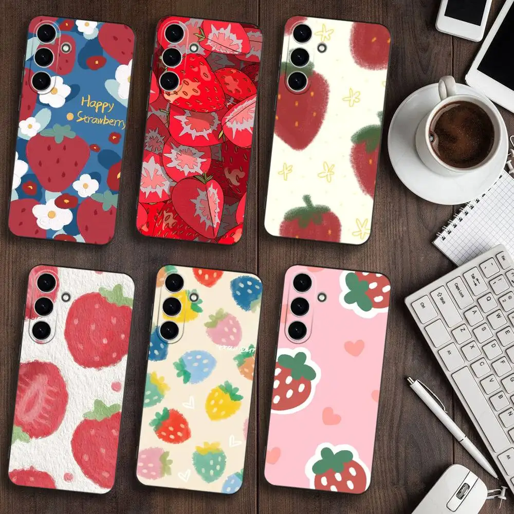 

Happy Strawberry Phone Case For Samsung Galaxy A73,A72,A71,A70,A53,A52,A51,Others Soft Black Cover