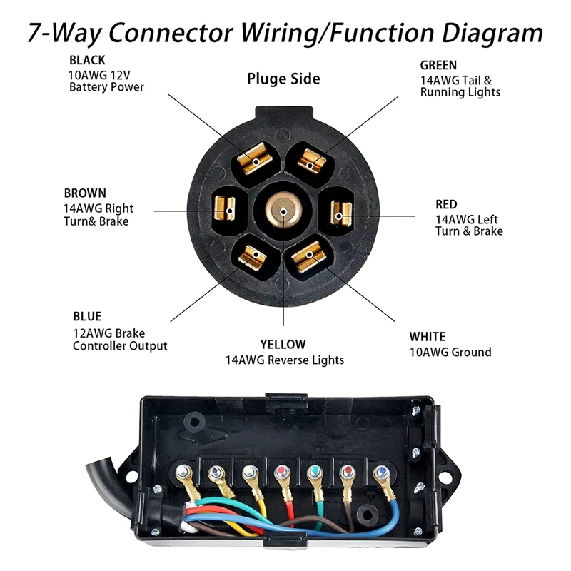 7 Way Plug Inline Trailer Cord & 7 Gang Junction Box, 6 Feet Connector Cable Wiring Harness for RV Trailer Truck