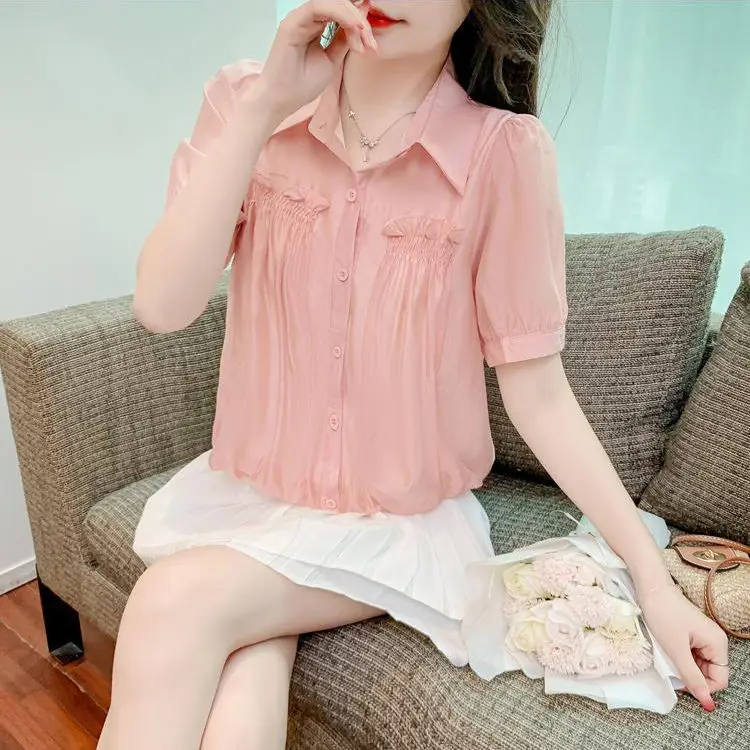 

New Chinese Style Short Sleeve Chiffon Blouse Women's Summer Top