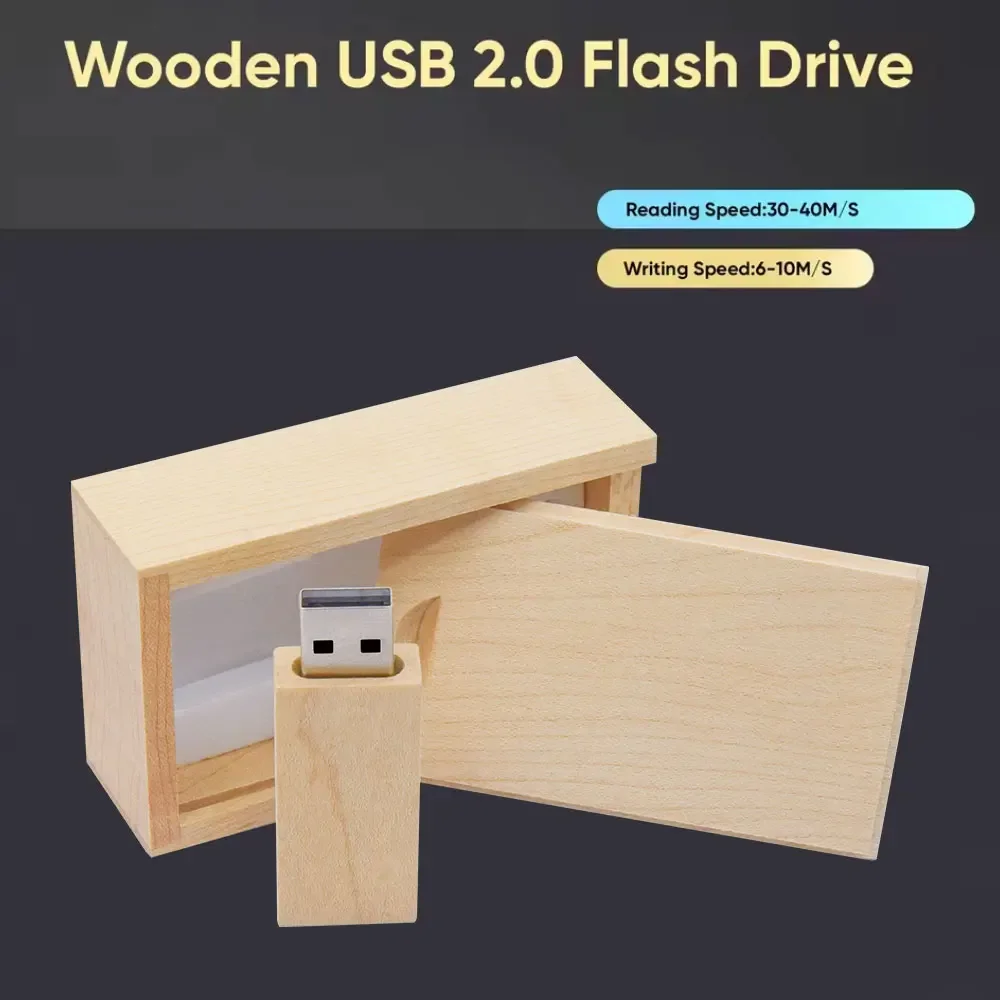 30 pcs/lot clé USB 4GB 8GB 16GB 32GB 64GB Usb 2.0 en bois + boîte clé U disque Logo personnalisé gratuit pour la photographie cadeau de mariage