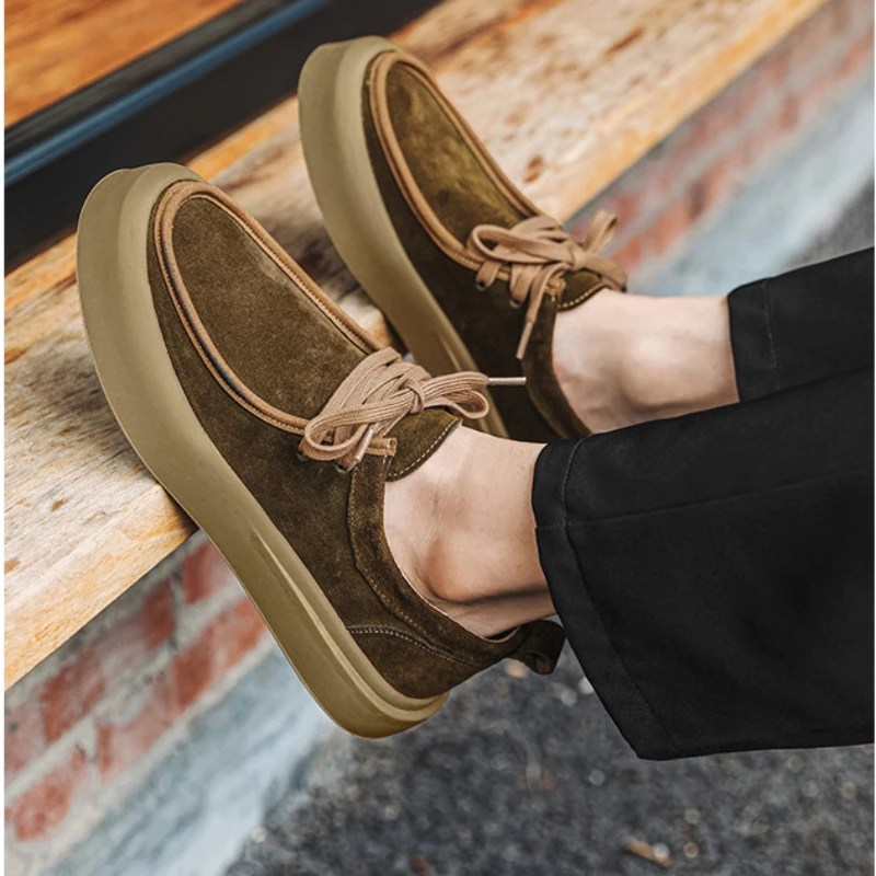 Canvas Shoes Mens Cow Suede Canvas Shoe Shoes Fashion Lace Up  Platform Vulcanized Shoe Outdoor Comfortable Flat Casual Shoe Men