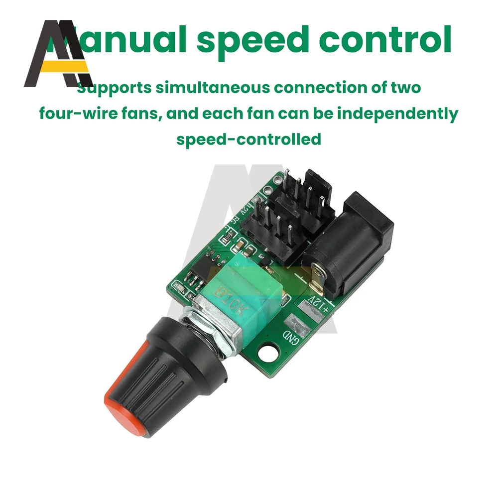

ШИМ-контроллер скорости вентилятора, 12 В постоянного тока, 5 А, двухканальный четырехпроводной модуль драйвера двигателя с ручным регулируемым управлением