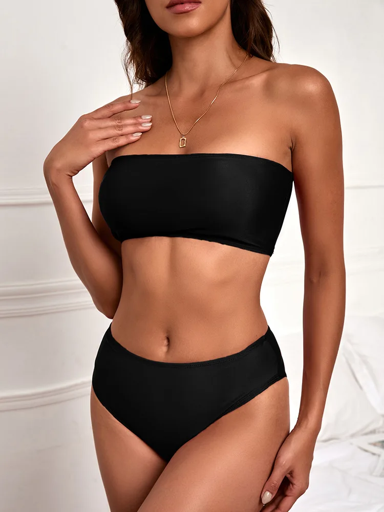 2023 Sexy Womens Tube Top Panty Two-Piece Swimsuit Leopard Print High Waist Bikini Set Swimwear Female Bathing Suit Beach Wear