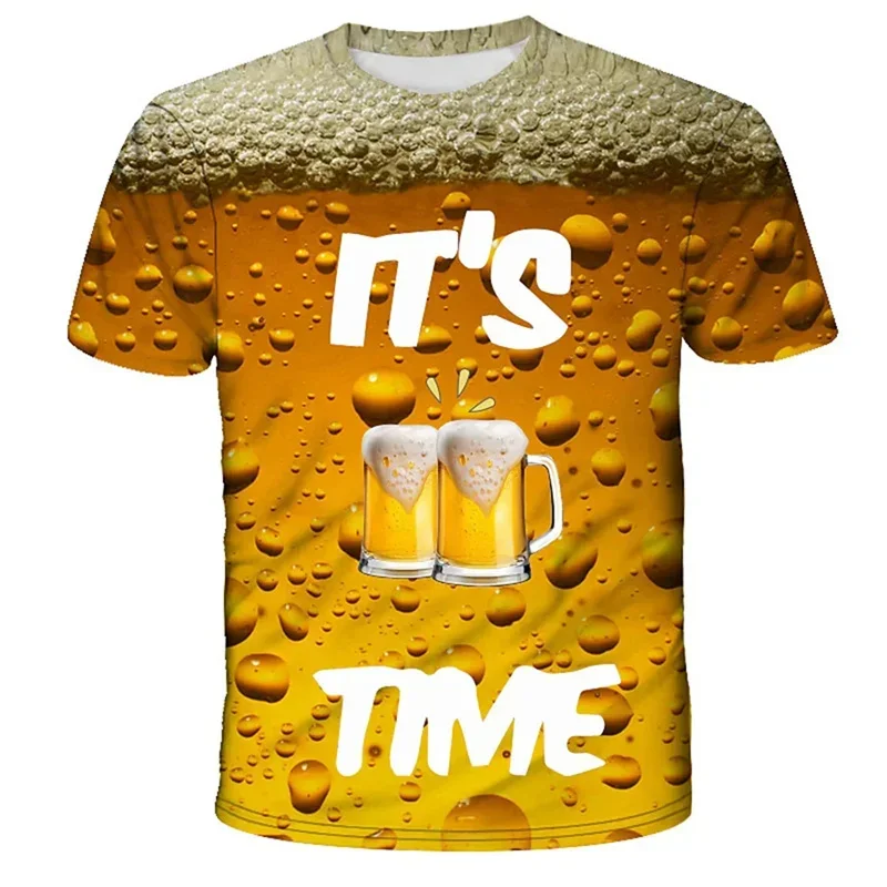 Camiseta con estampado 3D de cerveza para hombre, camisetas informales divertidas de verano, ropa de calle holgada y cómoda, camisetas para hombre