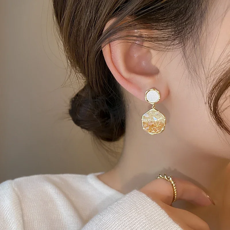 Boucles d'oreilles pendantes géométriques en cristal Champagne dégradé, accessoires de luxe pour nouveaux bijoux à la mode coréenne, oreille de mariage pour femmes, 2025