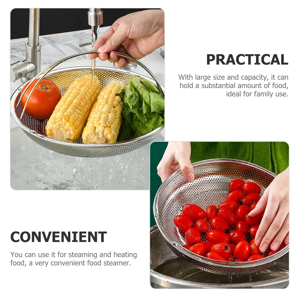 

Stainless Steel Steamer Food Basket Vegetable for Vegetables Rack with Carrying Handle Noodle Boiling Rice Pot Holder