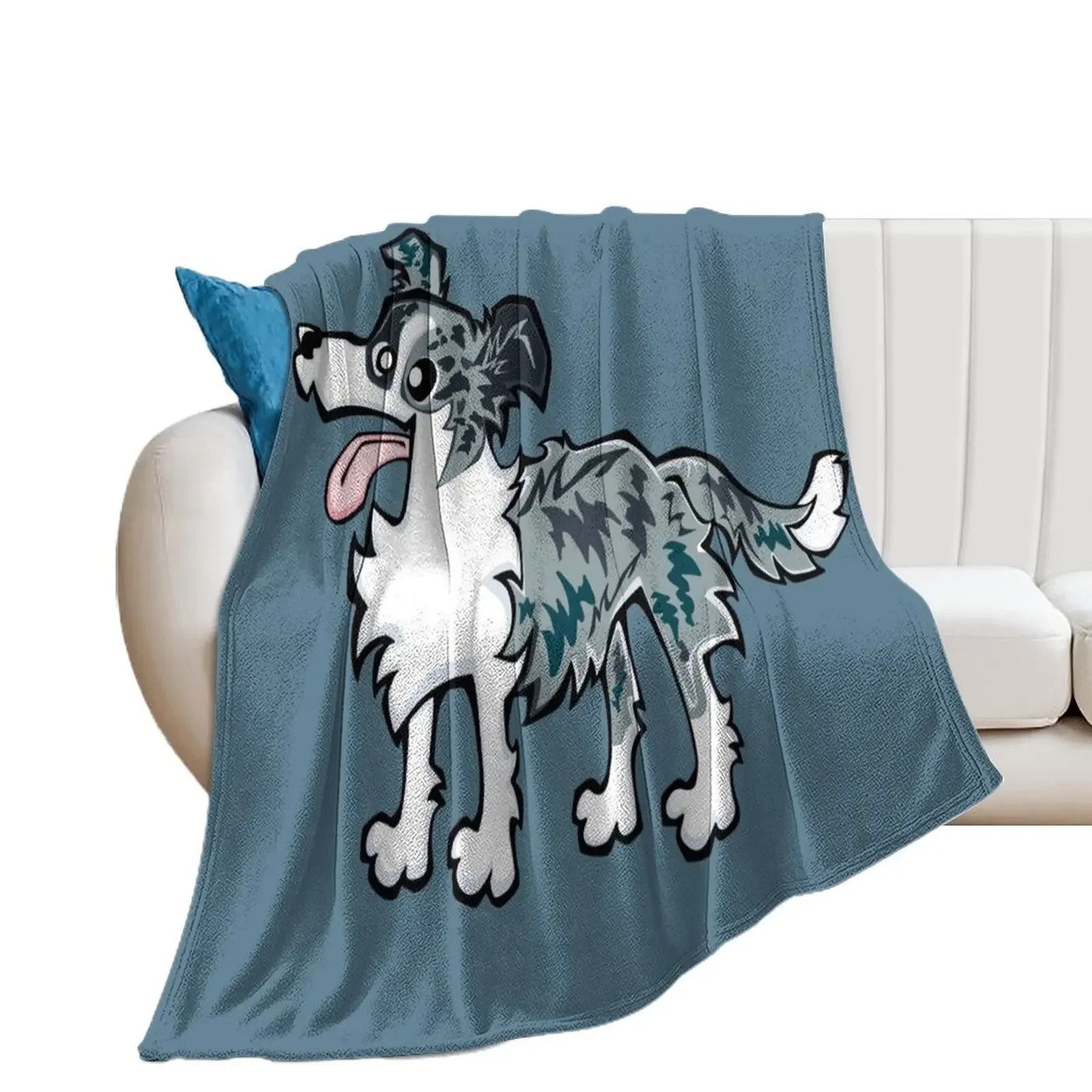 Border Collie - Blue Merle (Full Body) BLUE BG Throw Blanket Softest Decorative Sofa Blankets