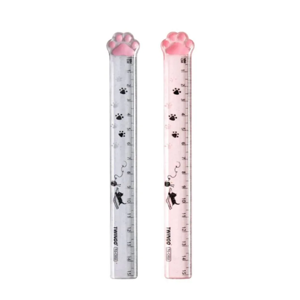 1/2Pcs Cute Cat Paw Straight Ruler, Clear Plastic Measuring & Drawing Ruler for Student Office Stationery, Kids Gift