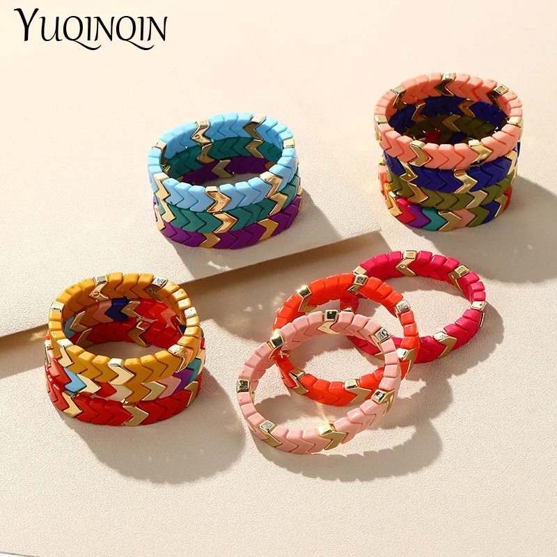 Mode Harz Perlen Kette Armbänder für Frauen Mädchen elastische bunte Regenbogen Armreifen Armband böhmischen Stretch Schmuck Geschenk neu