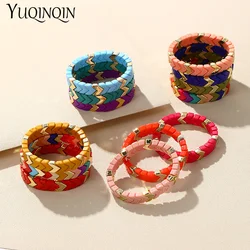 Fashion Resin Beaded Chain Bracelets For Women Girls Elastic Colorful Rainbow Bangles Bracelet Bohemian Stretch Jewelry Gift New