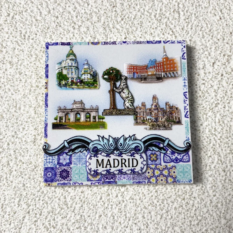 

Madrid, Spain Tourist Souvenirs Creative Logo Attractions Magnetic Refrigerator Stickers 3D Relief Decorations