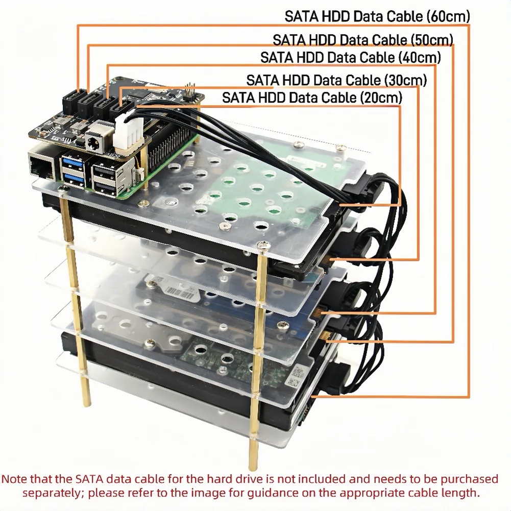 

Exquisite-X1009 Pcie до 5-портового SATA Shield HDD Плата расширения SATA3.0 с чехлом для Raspberry Pi 5