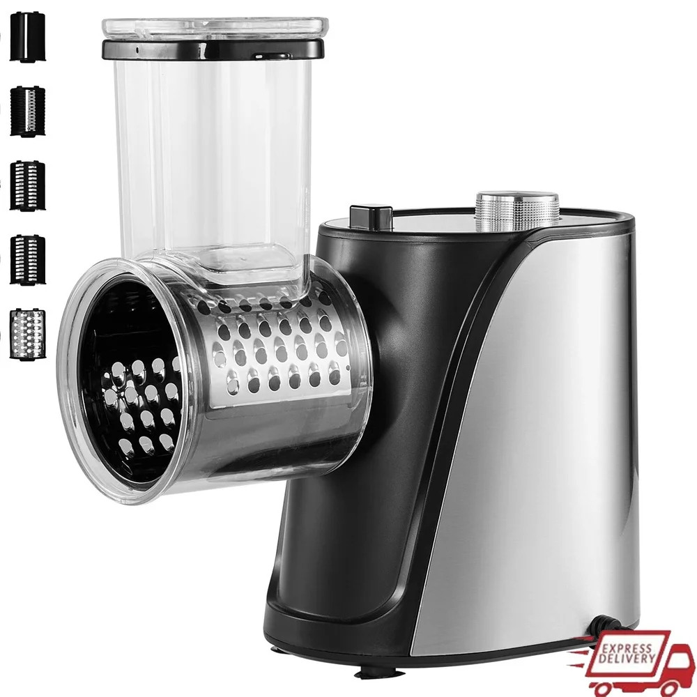 

250W Electric Vegetable Slicer 5-in-1 Cheese Grater Shredder Salad Maker Easy Clean Slicing Grinding Salad Shooter Kitchen