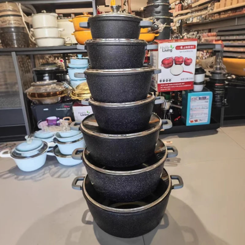 

20 24 28 32 36 40 44cm Nonstick Granite Coated Kitchen Set Black Aluminum Pot Cauldron Black Cookware Set