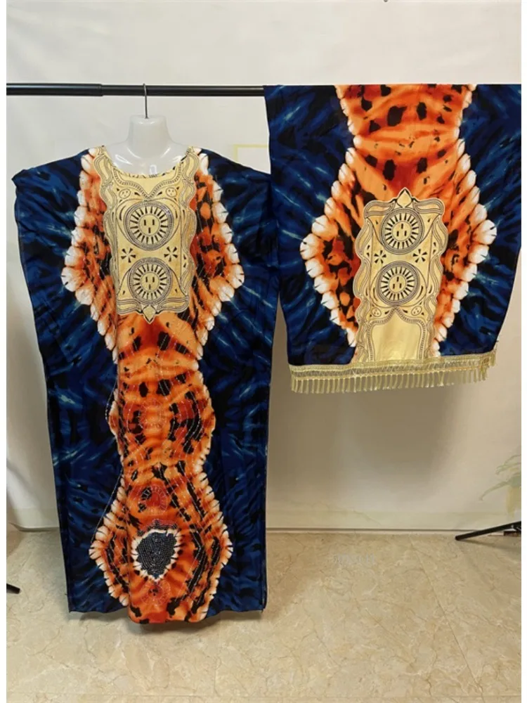 Abito kimono in rayon morbido da donna elegante con stampa di diamanti ricamati taglie forti con sciarpa con frange