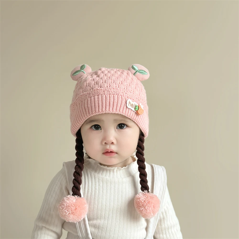 Baby Ear Protection Hat Autumn and Winter Baby Warmth Thickened Knitted Cute Braided Hat for Children, Boys and Girls Pullover