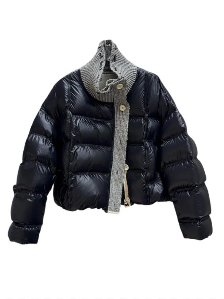 Winter New Women Down Coat Patchwork Stand Collar Thicken Warm Short Jacket Zipper Single Breasted Streetwear Casual Outerwear
