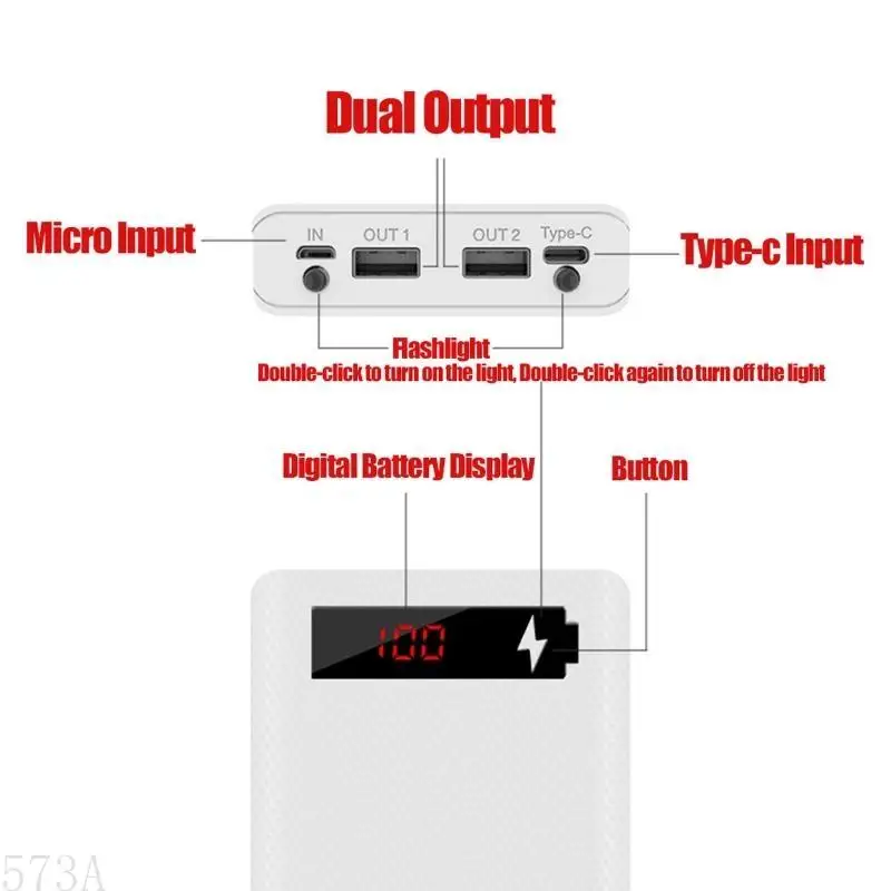 573A LCD Display DIY 6x18650 بطارية لبنك الطاقة لملاحق خارجي محمول قذيفة بدون حماية