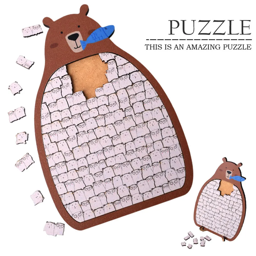 Cartoon Polar Bear Jigsaw Puzzle High Difficulty Wooden Irregular Puzzle Fun Children Toys Creative Christmas Gifts UG379