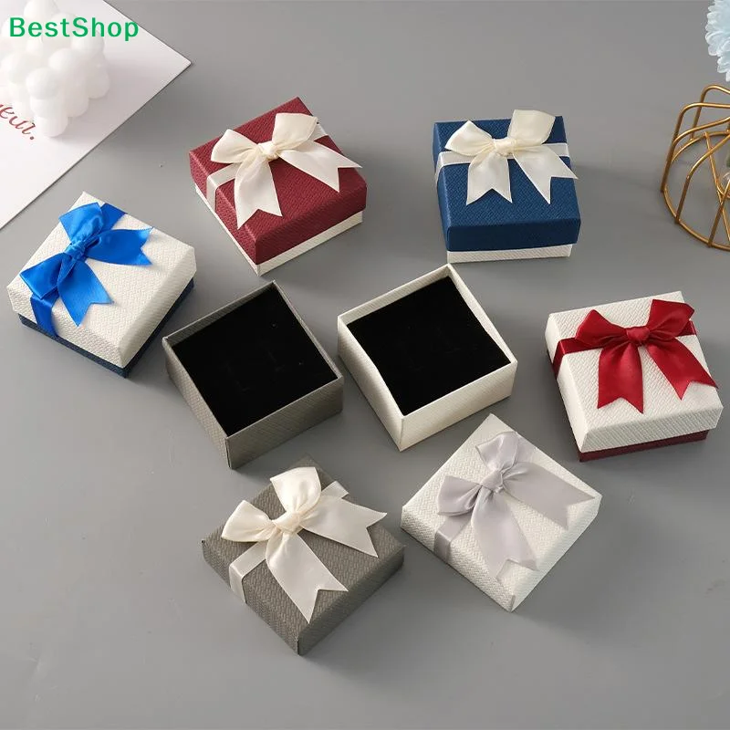 Bow-knot Jewelry Gift Boxes,Square Ring/Earring Boxes with Velvet Lining,Small Gift Packaging Boxes for Jewelry