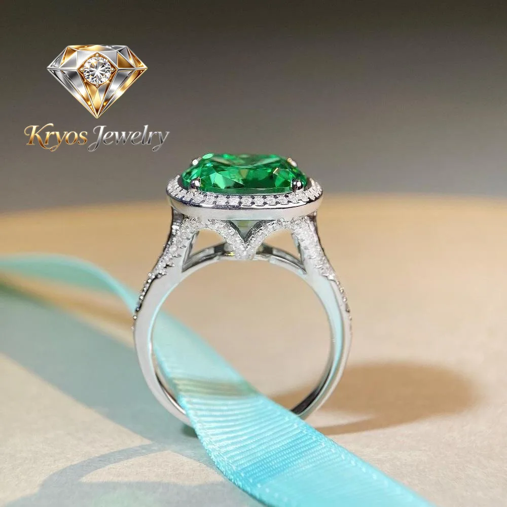 

Kryos Jewelry Luxury white gold solid platinum PT950 Women's Green Diamond Ring 5 karat