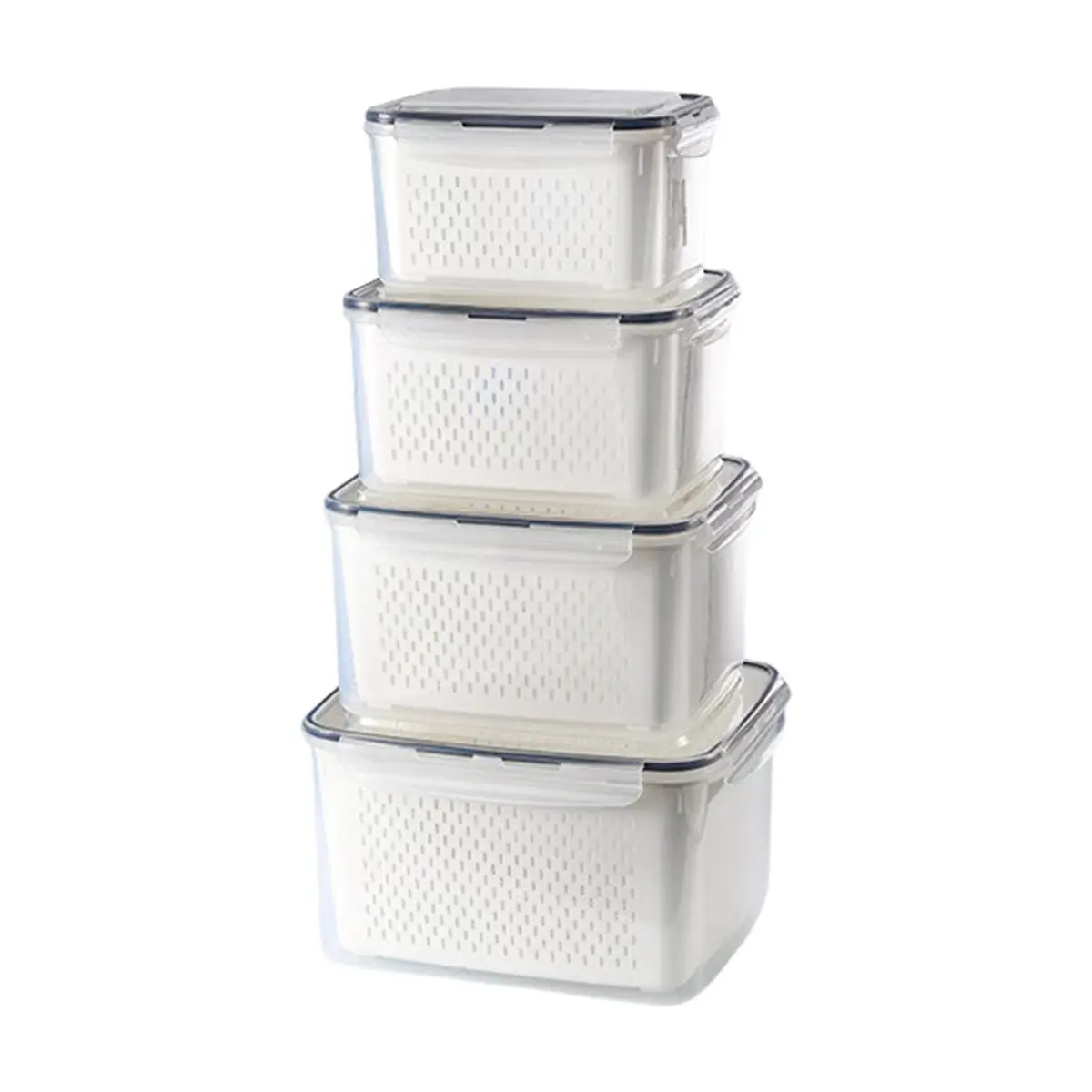 PROFESSIONAL USE 4-Pack Large Fruit Containers for Fridge - Leakproof Storage with Colander for Produce