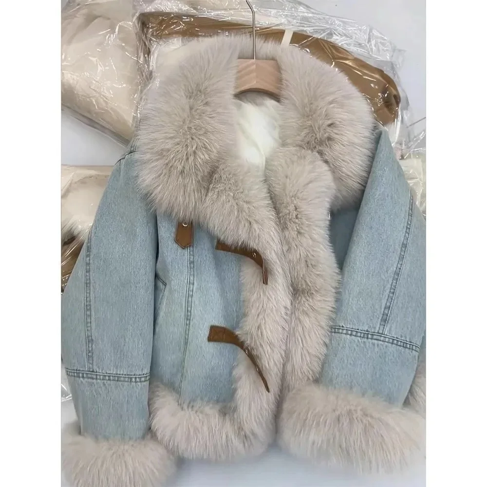 Women Thick Denim Jackets Turn Down Collar Warm Solid Coats Long Sleeve Spliced Button Pockets Cardigan Fur Collar Autumn Winter 3 Women Thick Denim Jackets Turn Down Collar Warm Solid Coats Long Sleeve Spliced Button Pockets Cardigan Fur Collar Autumn Winter 3
