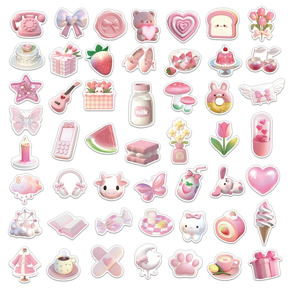 50PCS Koreanische 3D Rosa Aufkleber Nette und Exquisite Handbücher Material Telefon Fällen Laptop Koffer Wasser Tassen Wasserdichte Aufkleber