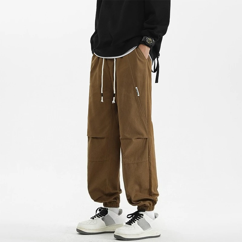 

2025 Spring Summer Fashion Men's Casual Trendy Solid Color Loose Cotton Sweat Trousers Male Basic Simple Jogger Pants Clothes