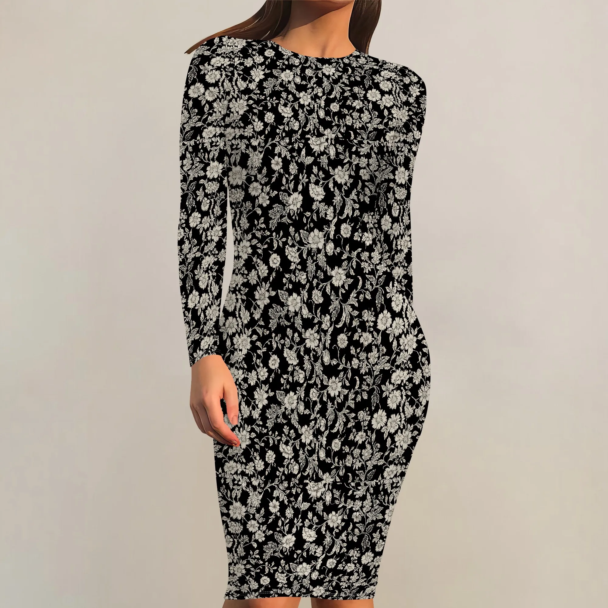 ชุดเดรสบอดี้คอนสําหรับผู้หญิงเซ็กซี่ Midi แขนยาววันที่ Night แขนกุด Club Party Casual Maxi Dress