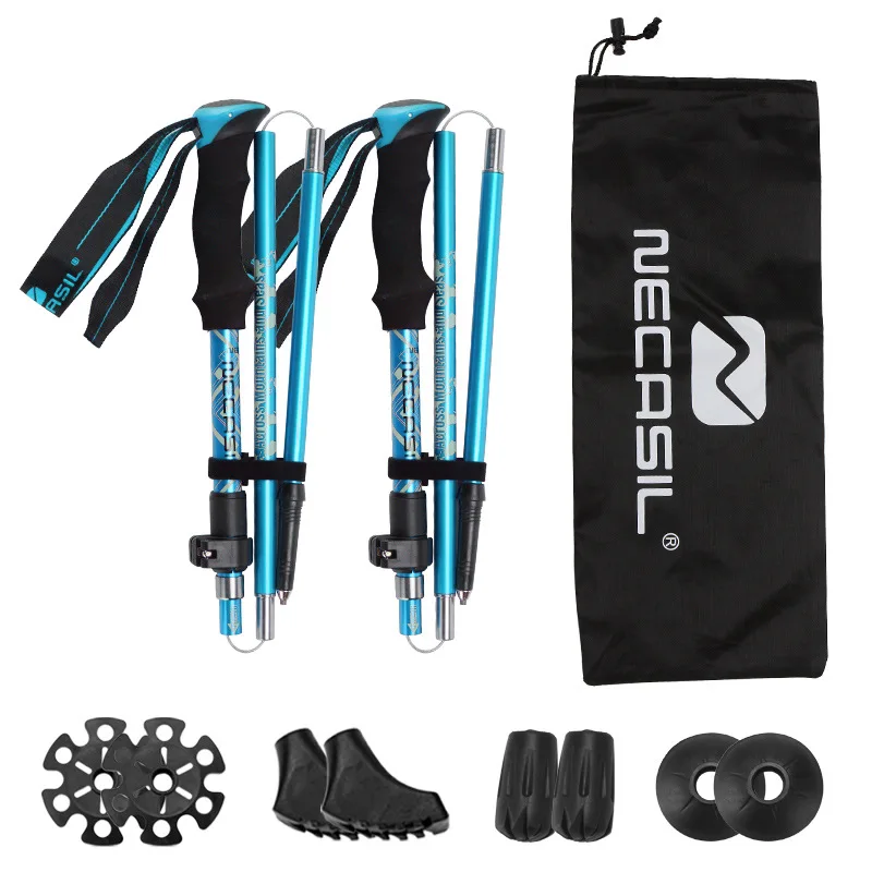 Outdoor Hiking Stick Off-road Cane Retractable Folding Aluminum Alloy Hiking Cane Outdoor Equipment N82 Set