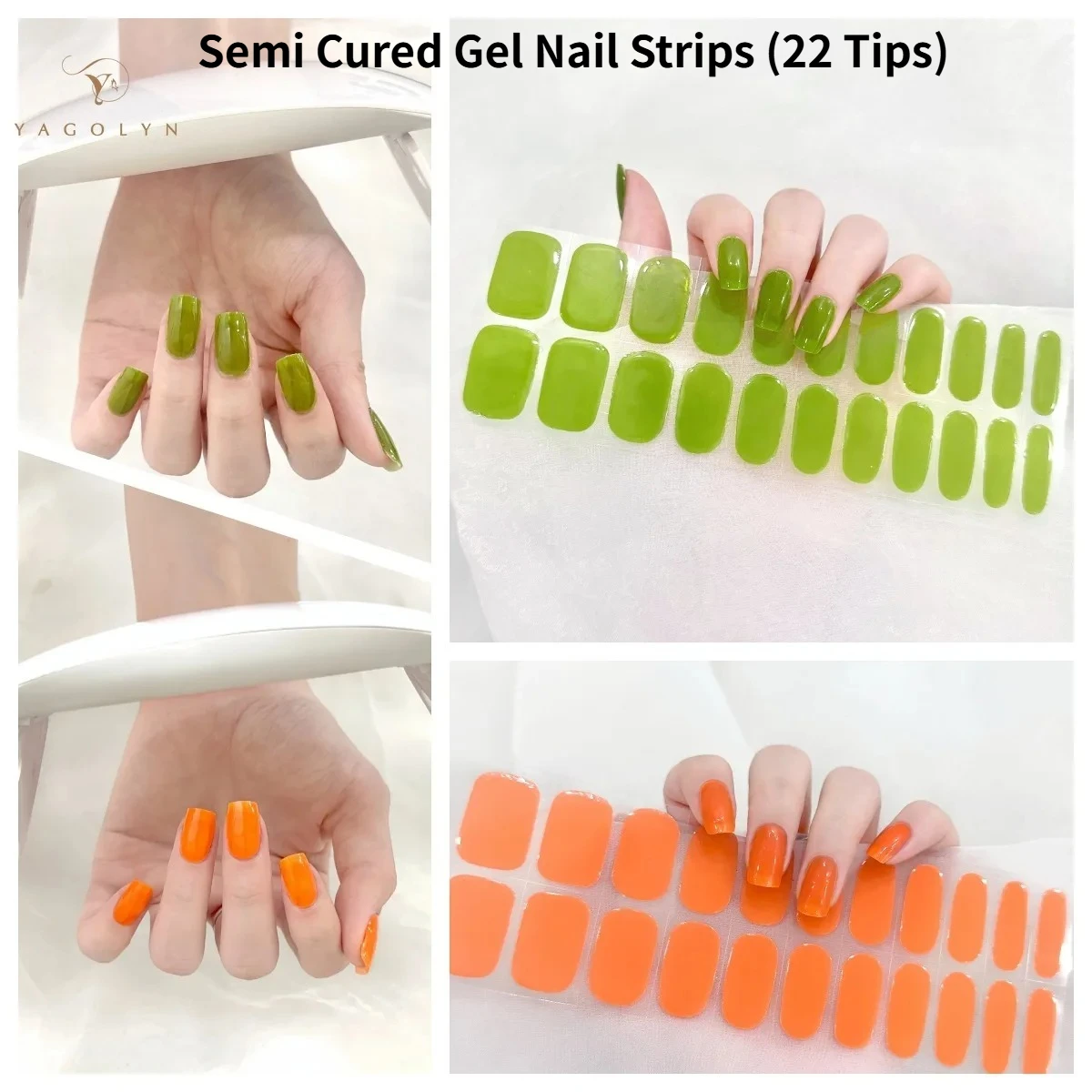 

Semi-cured Gel Nail Strips 22 Tips Self Adhesive Stickers DIY Nail Art Decoration Gel Nail Wraps Full Cover Decals Patch