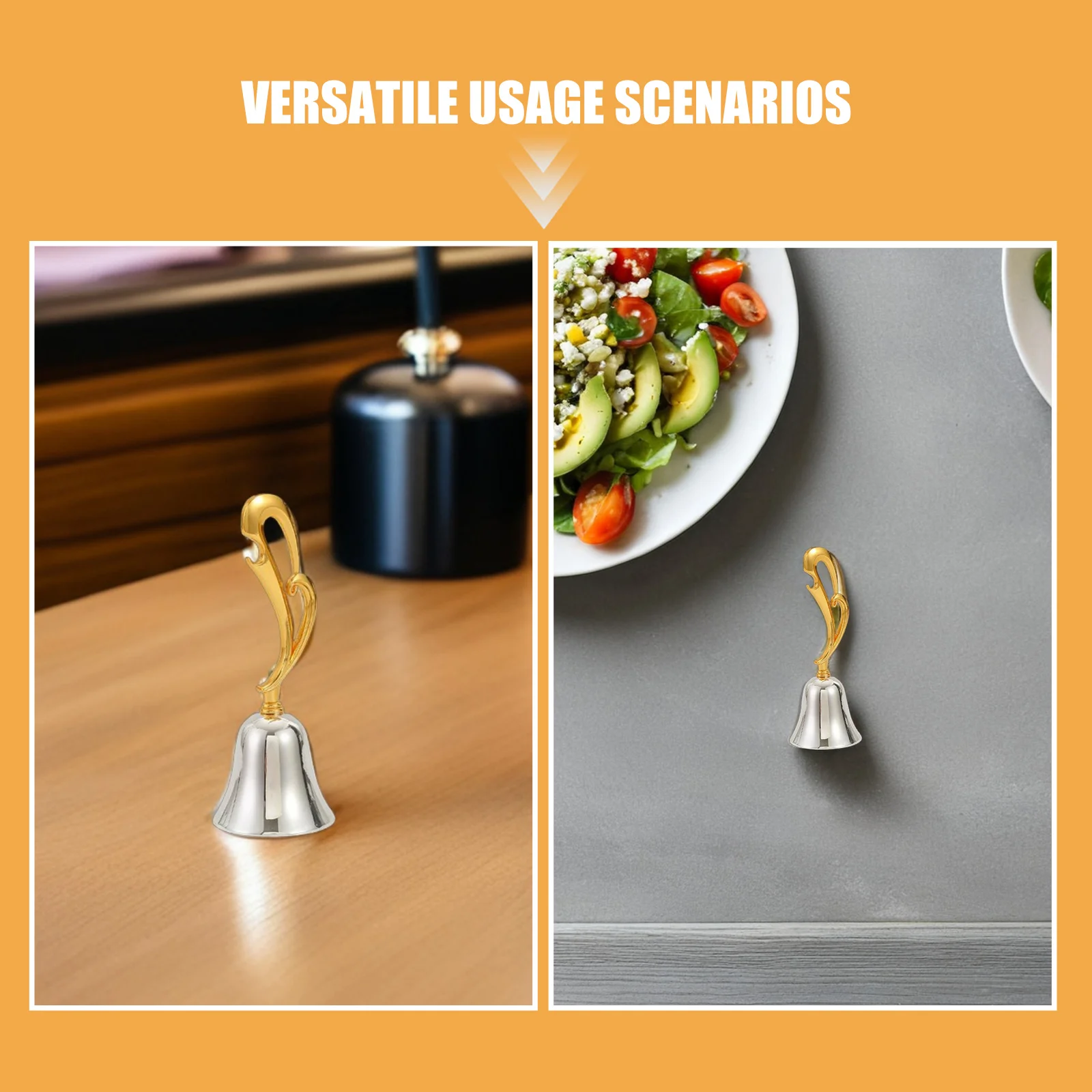 Elegant Hand Bells for Adults - Gold Handle Zinc Alloy Metal Call Bell Loud Ringing Service Desk Bell for Restaurant Hotel