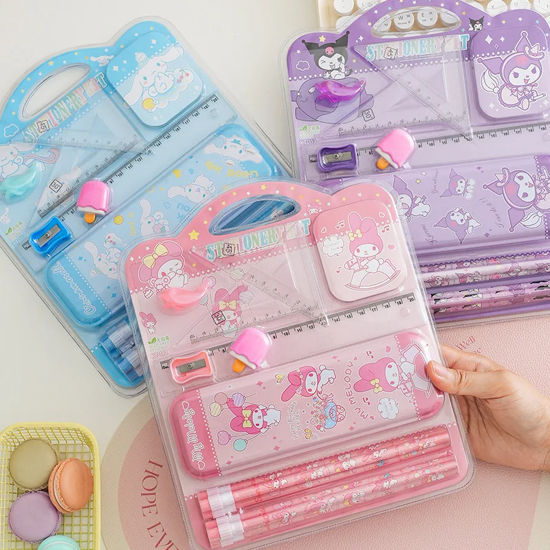 

Sanrio Stationery Set Cinnamoroll My Melody Kuromi Pencils Erasers Rulers Cartoon Student School Supplies Study Stationery Gifts