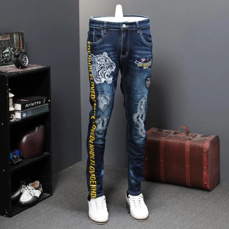 2024 Spring and Autumn New Fashion Trend Printed Straight Leg Jeans Men's Casual Loose Comfortable Sports High Quality Pants