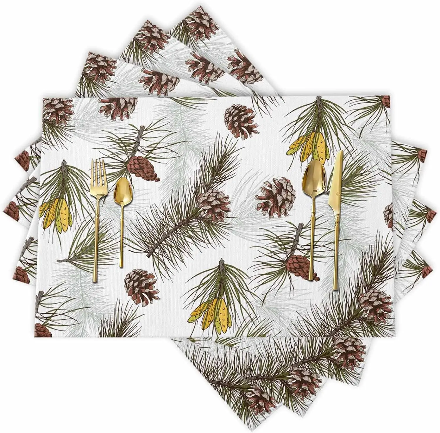 Placemats Set of 4 Christmas Pine Nuts and Pine Cones Place Mats Heat and Stain Resistant Table Mats Washable Placemats 12x18in