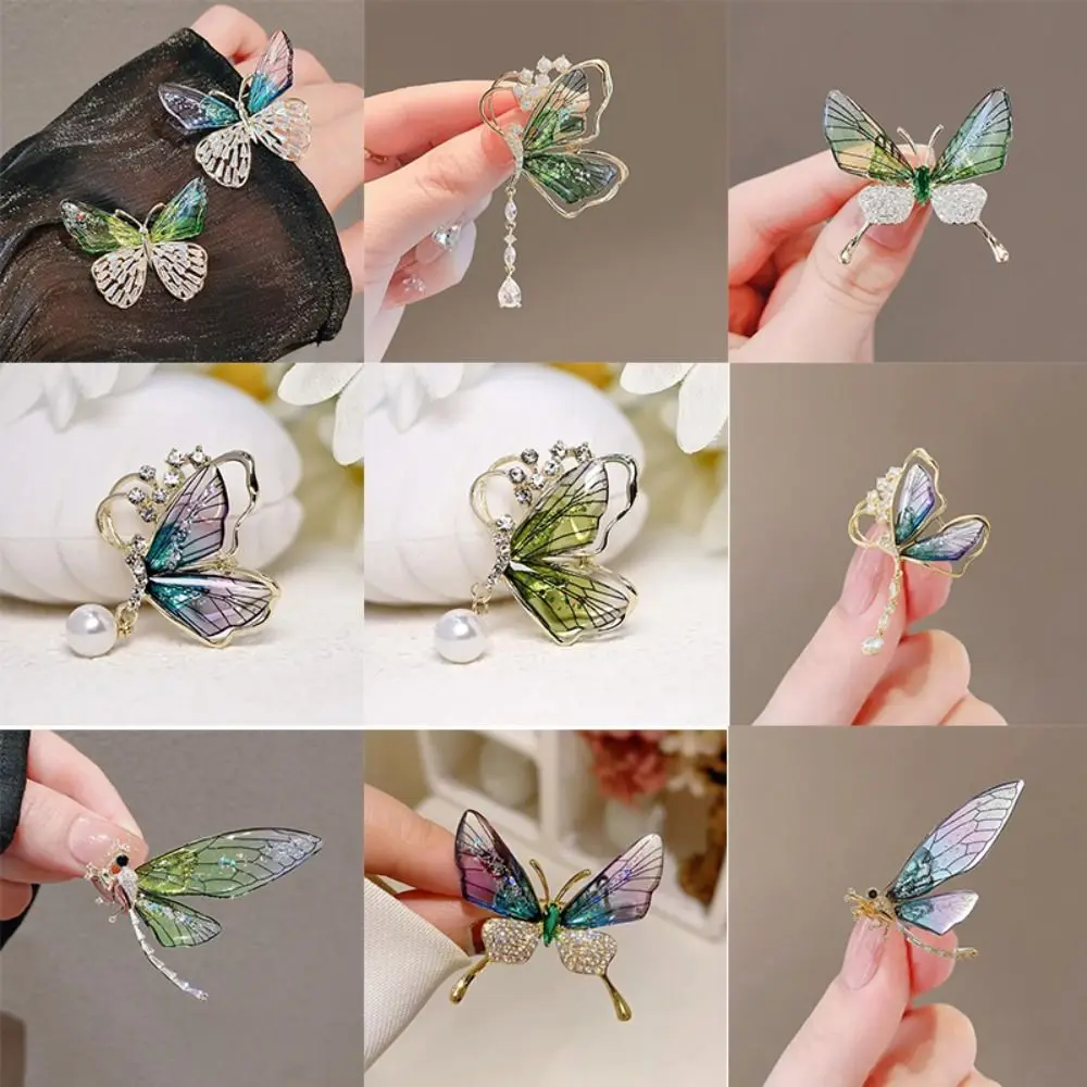 Fashion Dragonfly/Butterfly Shaped Brooches Rhinestone Alloy Jewelry Pin Imitation Pearl Badge Pin Gift