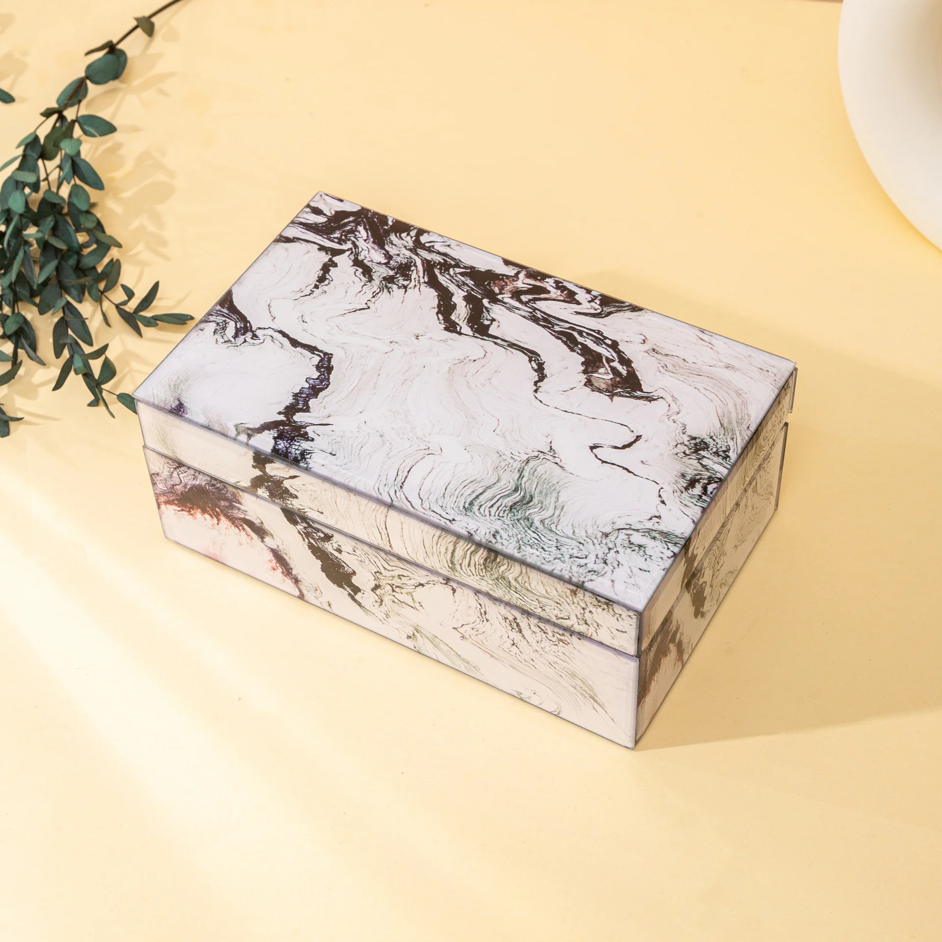 

Classic Luxury Style Marble Texture Glass Jewelry Box Bracelet Necklace Earrings Organizer Boxes Creativity Desktop Ornament