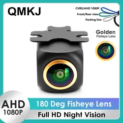 QMKJ AHD CVBS 1080P Full HD 180 Degree Wide Angle Reversing Image Camera Night Vision Golden Fisheye Len Car Rear View Camera