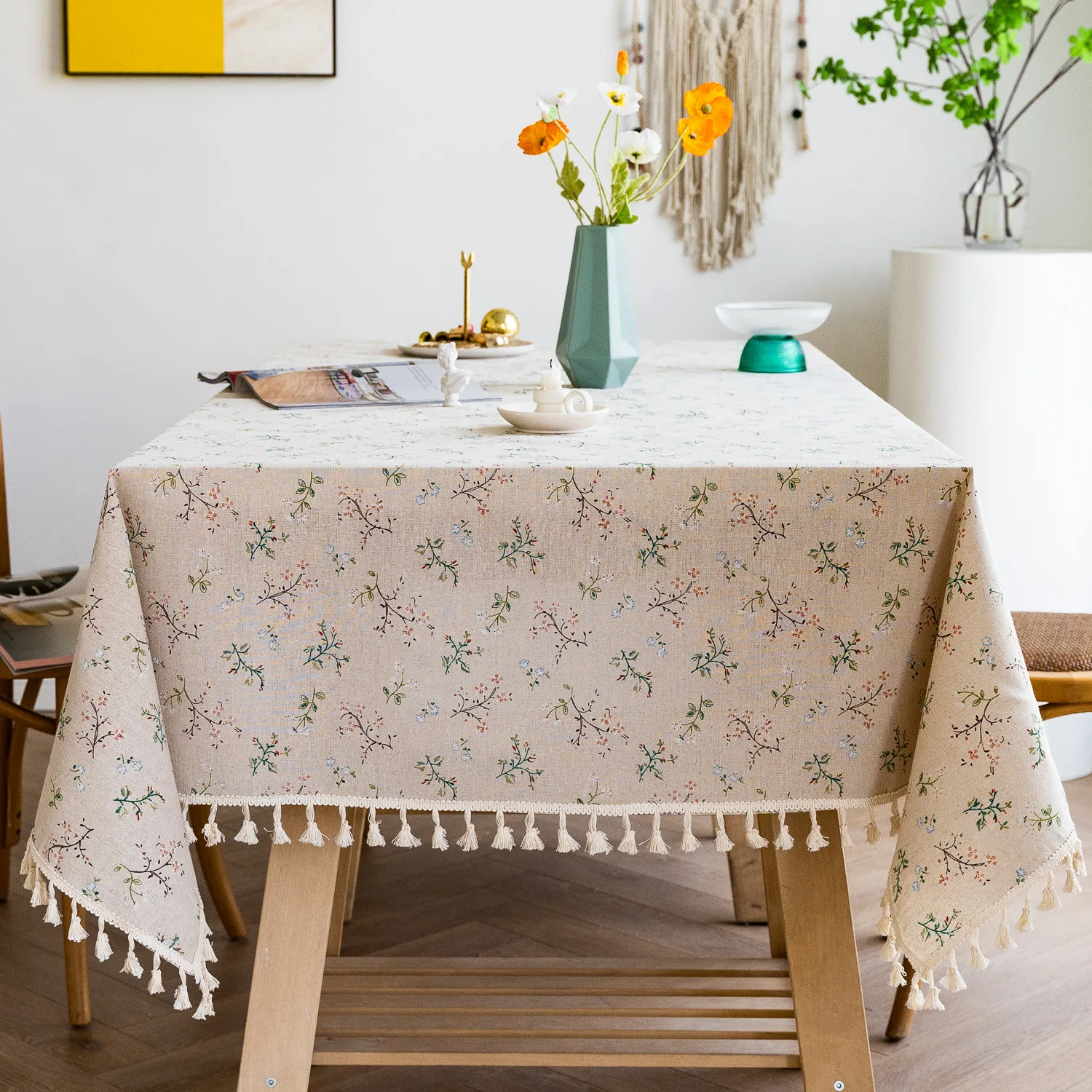 

Cotton Linen American retro Print with Tassel Rectangular Table Cloth Kitchen Table Map Tablecloth for Table Wedding Decor