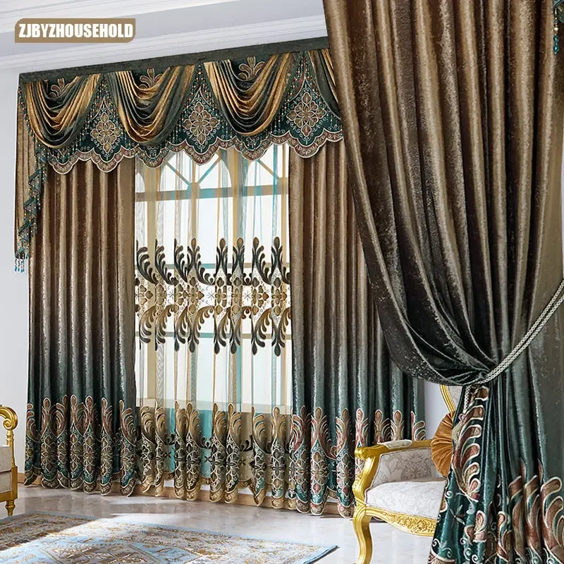 

Villa Luxury Living Room Dining Room Intelligent Electric Curtains Embroidered Blackout Cloth Finished Modern European Style New