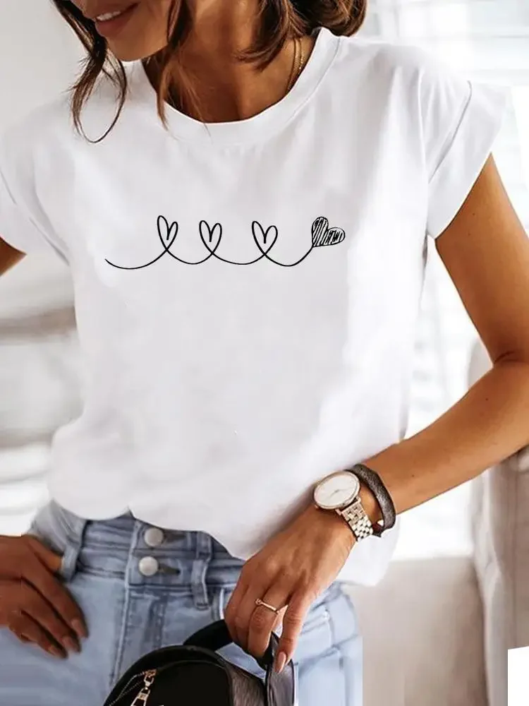 2025 sommer Frauen Kleidung Liebe Stil 90er Jahre Trend Grafik Druck T-shirt Mode Kurzarm T Shirt Nette Kleidung T weibliche Top