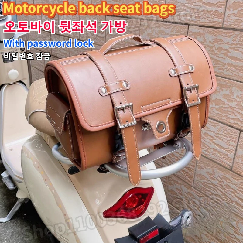 

Scooter Motorcycle Rear Seat Bags Retro Shelf Bag Universal Motorcycle Bag with Password Lock 오토바이 뒷좌석 가방