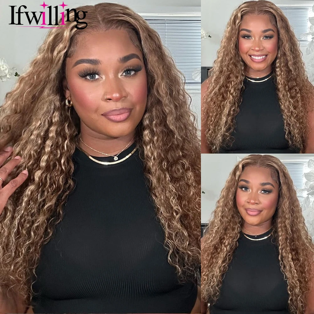 Water Wave 13x6 Lace Front Wig HD Lace Ombre Human Hair Wig Highlight Wig Human Hair 4/27Colored Human Hair Wig Blonde Brown Wig