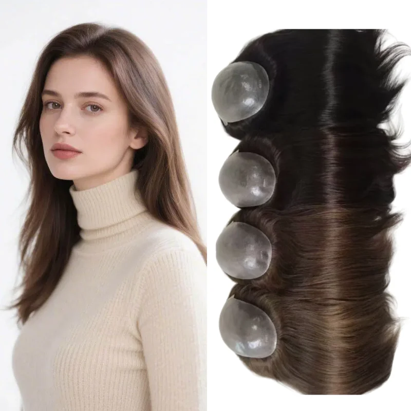 Human Hair PU Base Woman Topper 7x9 14inch Hand-Tied 0.08-0.1mm In Stock 72H Ship Wholesale Dropship Color 1B #4 #613