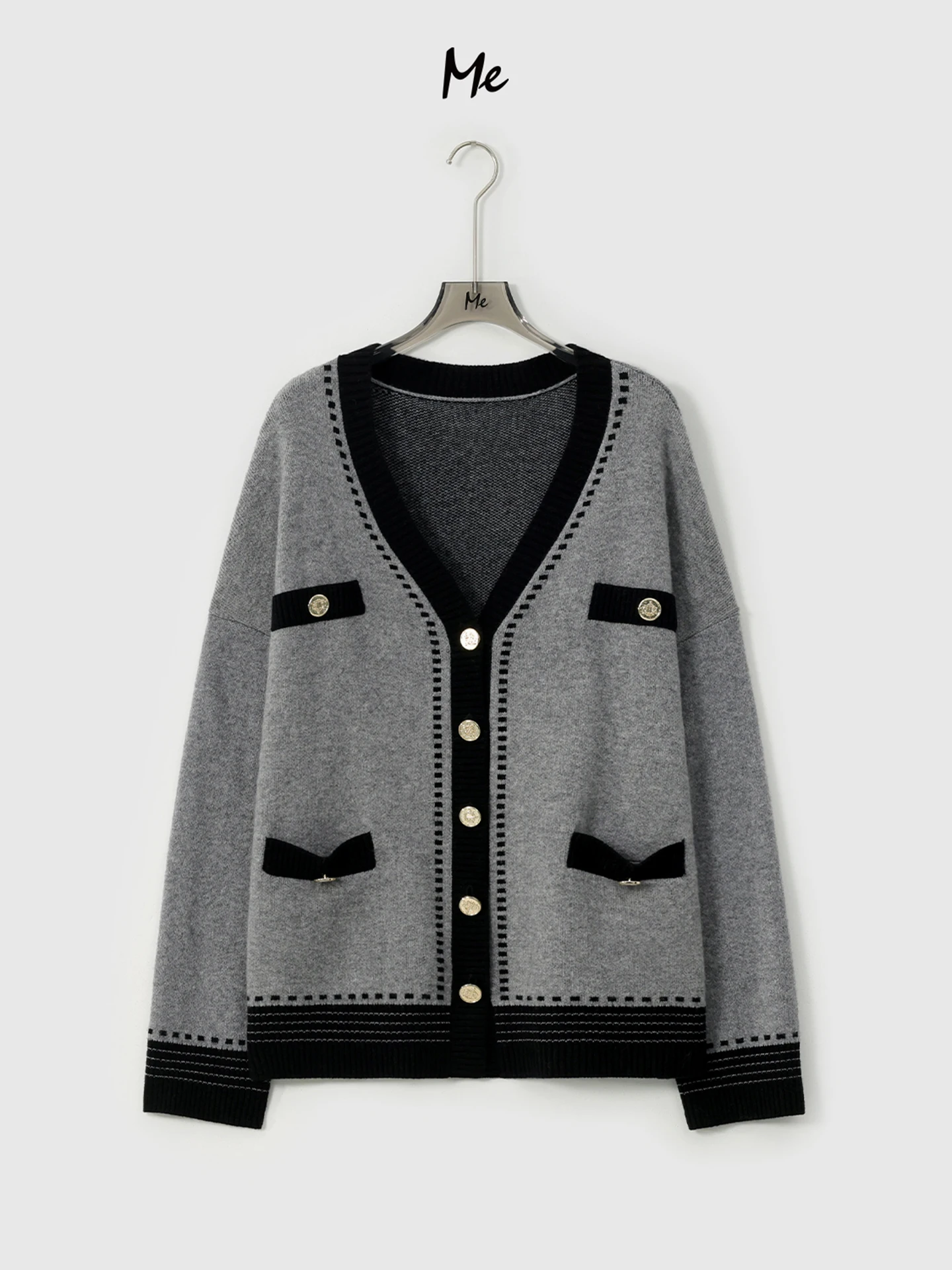 

00% Camere Scented Knitted Sweater V-Ne Color Blo Ele Casual Loose Fit Women's Long Sve Inner Wear MEQA0